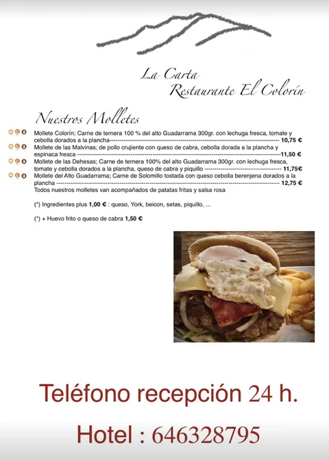 Carta del Restaurante El Colorín, página 3: Nuestros molletes