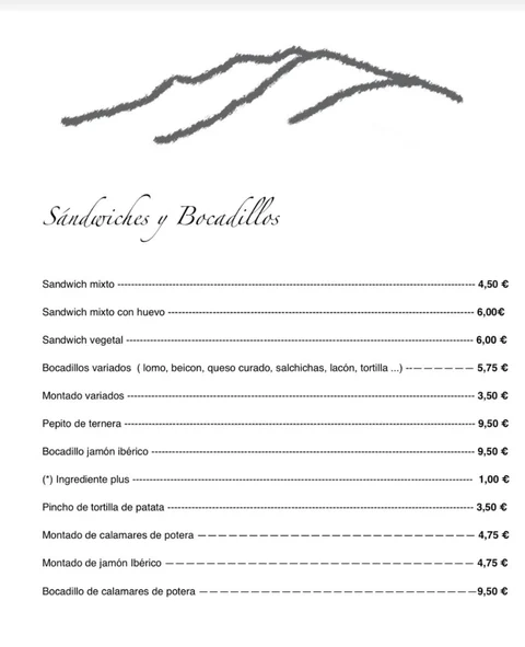 Carta del Restaurante El Colorín, página 5: Sándwiches y bocadillos