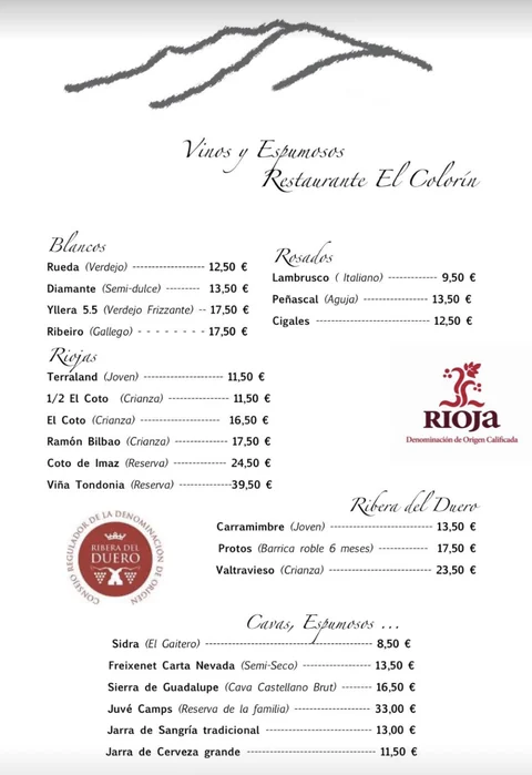 Carta del Restaurante El Colorín, página 7: Vinos y espumosos